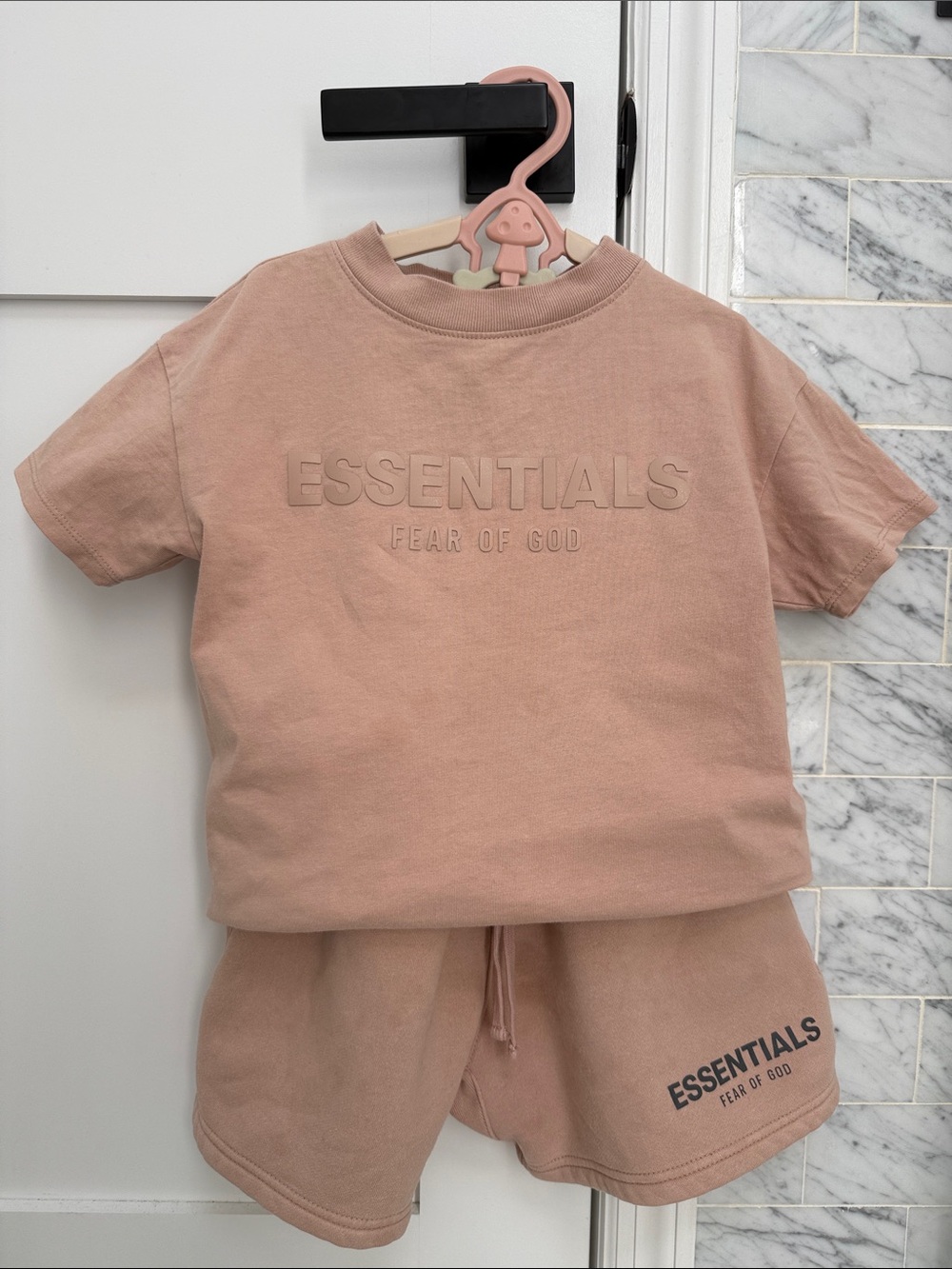 Fear of God Essentials Dusty Pink Beige Tee & Shorts Set